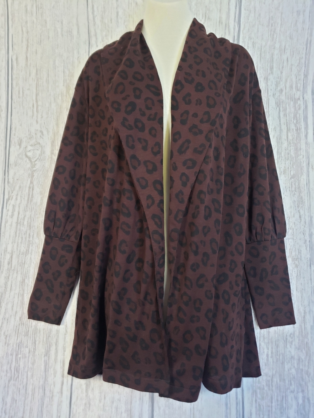 Ann Taylor New Long Open-front Cardigan brown & black leopard Print Sz Medium